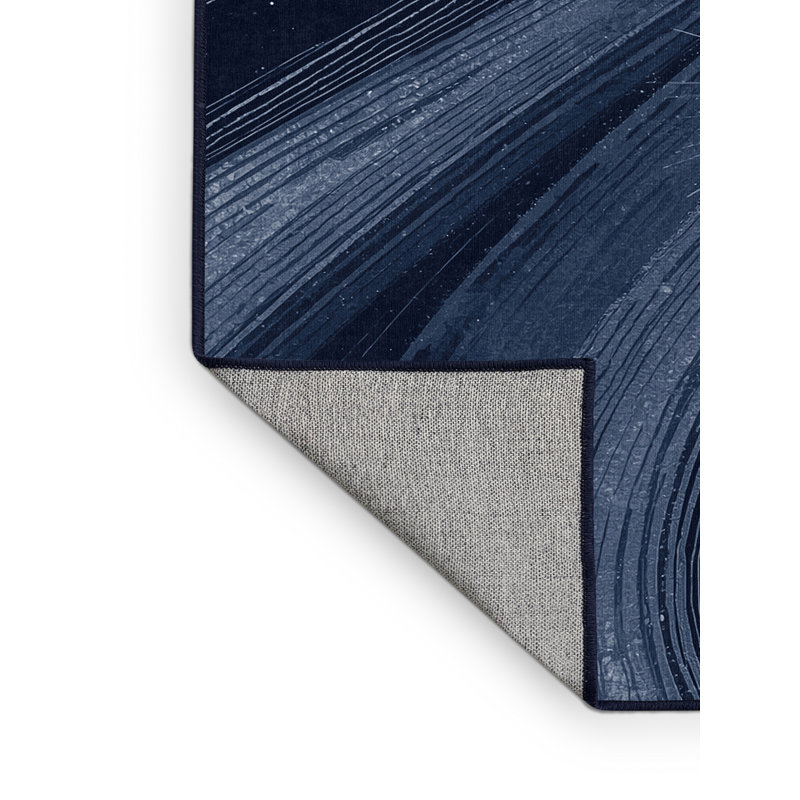 Tapis bleu et bleu marine délavé à la machine Cumberland, 3 x 5