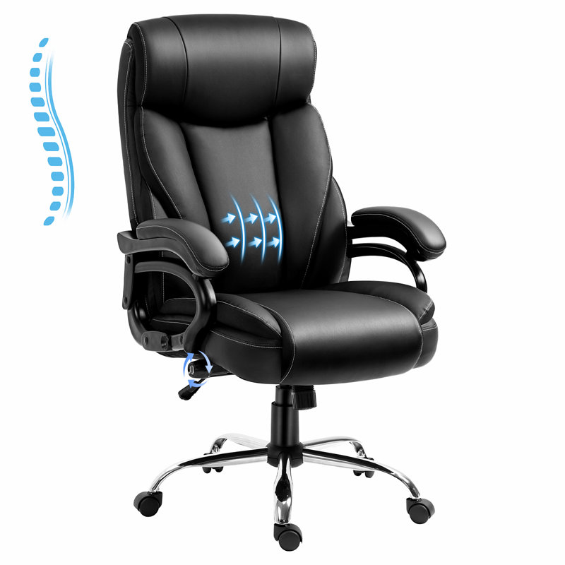 Ergonomic Executive Chair with 360° Swivel, Height Adjustment, Faux Leather Upholstery, Headrest and Lumbar Support