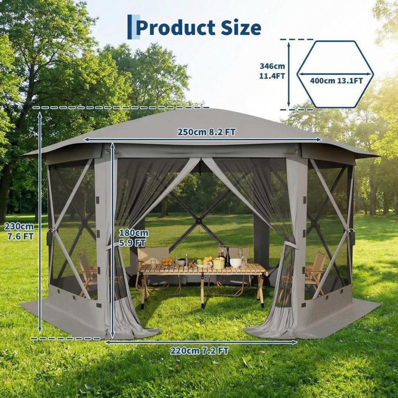 Tente escamotable avec toit amovible, Gris, 13.1 ft. x 13.1 ft.