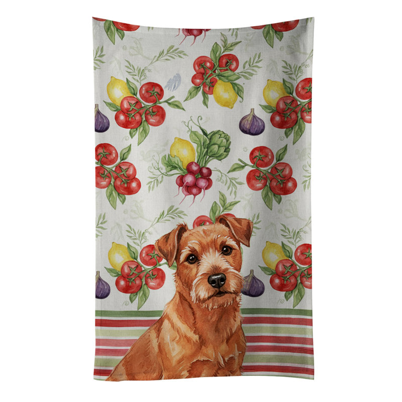 Red Norfolk Terrier Vegetables Kitchen Towel, Red Norfolk Terrier