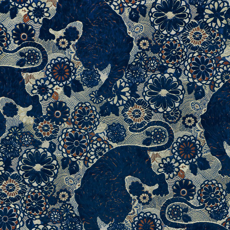 Tundra Siberian Tiger Fabric, Sapphire Flame