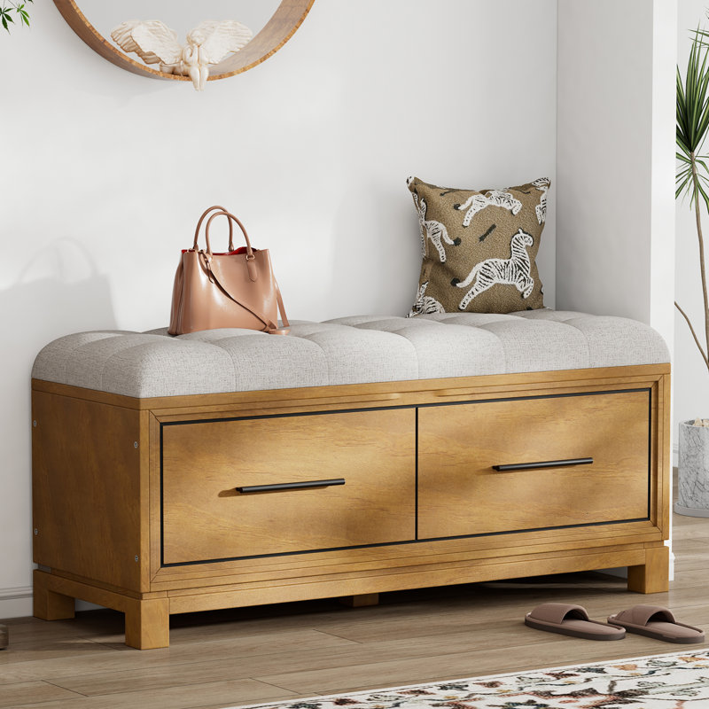 Banc de rangement pour chaussures avec coussin amovible, Naturel