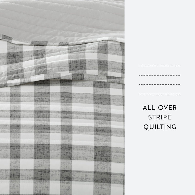 Quilt Set Super Soft Lightweight All Season Quilted Coverlet in Watercolor Plaid, King Coverlet Set + 2 Standard Pillow Shams