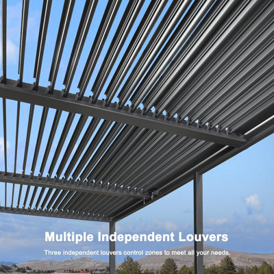 Pergola d'extérieur en aluminium mauve 11 pi x 18 pi à persiennes mauve avec toit réglable à persiennes et grandes pergolas intégrées pour le patio au bord de la piscine