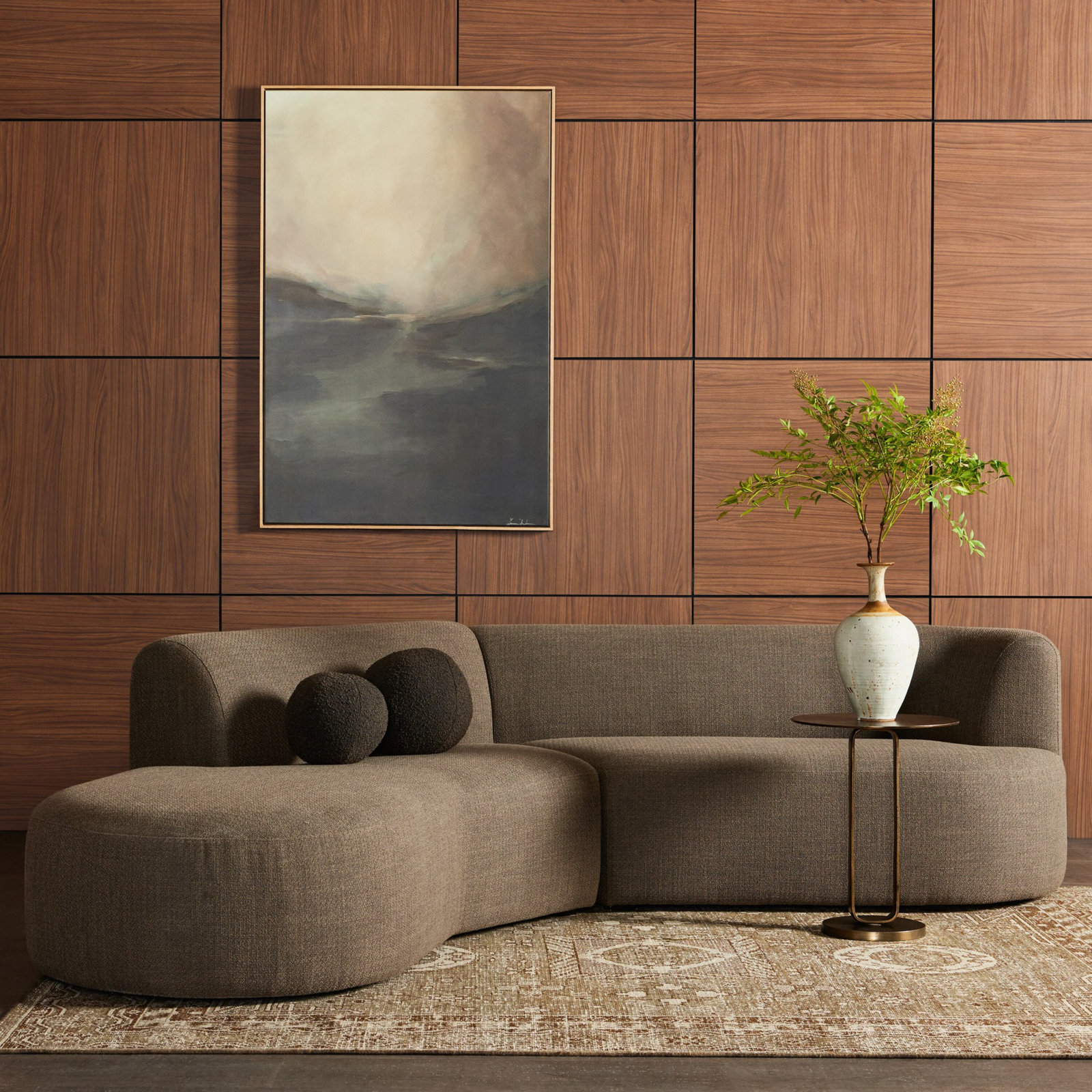 Lorenzo 2 - Piece 106" Curved Sectional, Gibson Mink Polyester Blend, Left Hand Facing