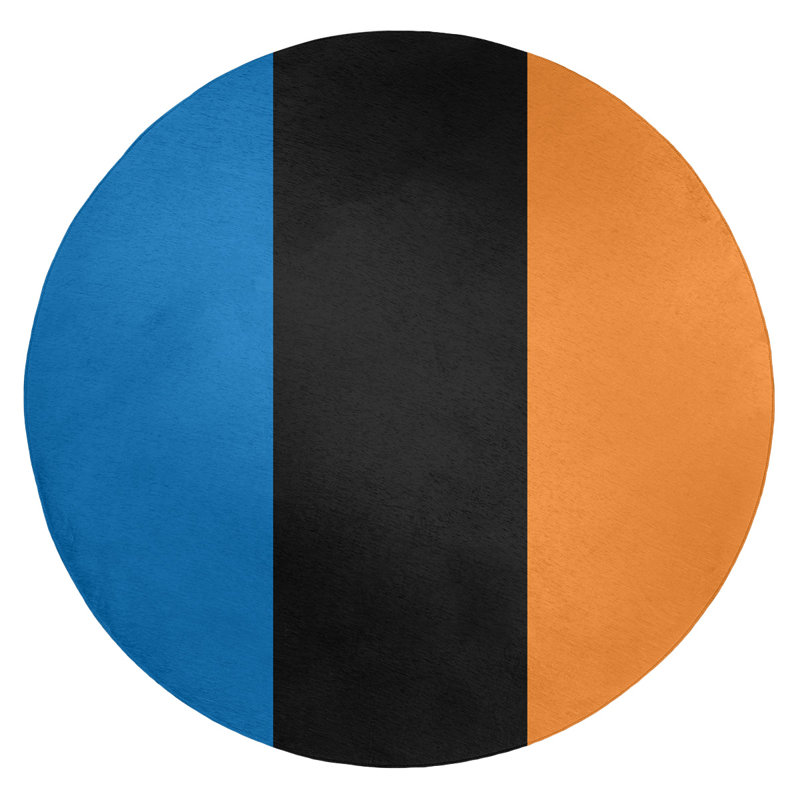 Tapis à rayures bleu/noir/orange, Rond 5 pi