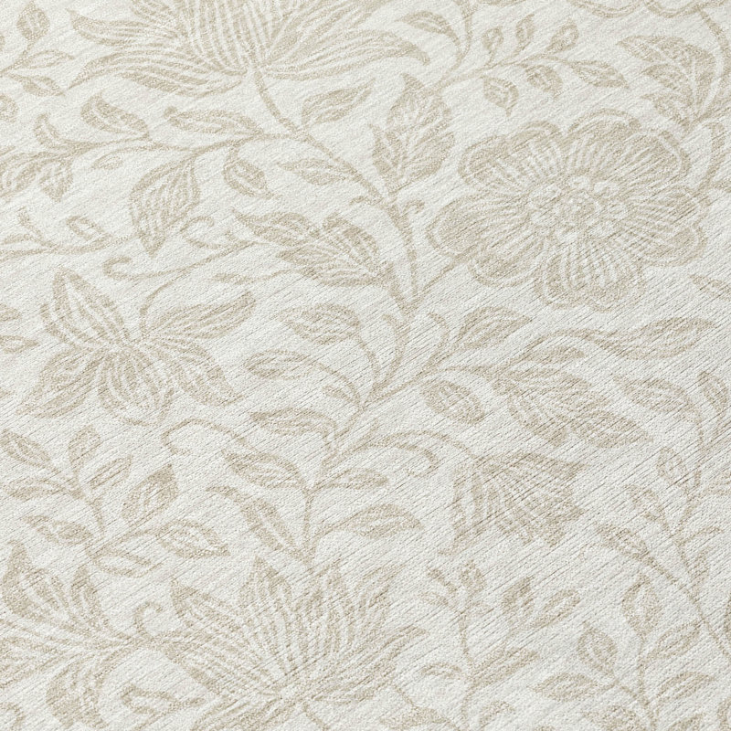 Machine Washable Indoor/Outdoor Chantille ACN2572 Floral Rug, Ivory, 8' Round