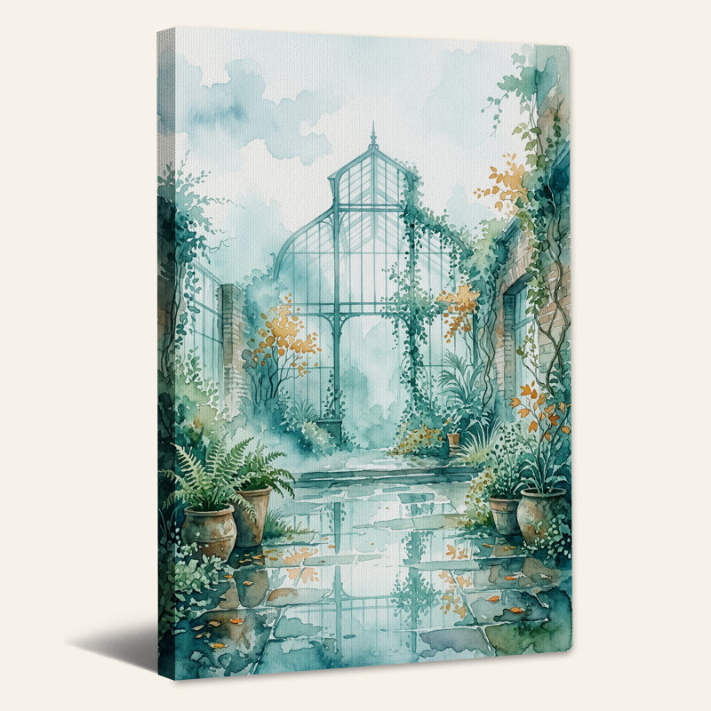 Aquarelle sur toile avec fougères en pot, art mural, H 18 po x l 12 po