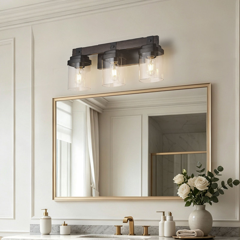 Applique murale en bois rustique pour salle de bain, 3 lumières