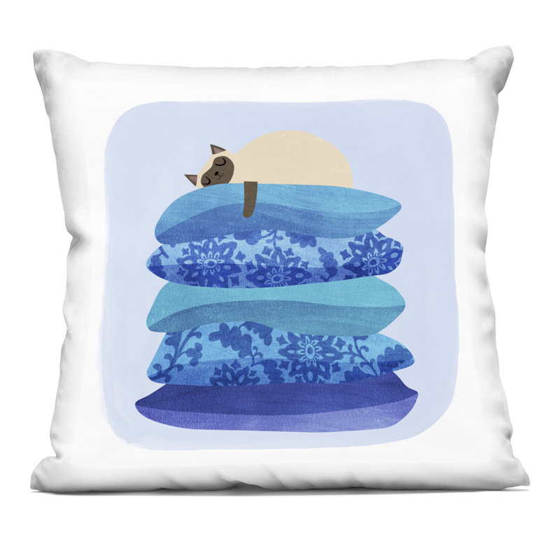 Coussin décoratif à motif de chat siamois Cozy Sleeping par Planète Chat par Angie Rozelaar