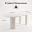 Table de salle à manger ovale 79 po, base colonne crème et plateau en pierre frittée texturée blanche, table de cuisine moderne-1752789632