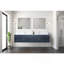 Meuble-lavabo double bleu marine 84 po X P 22 po D, dessus en quartz blanc et ensemble de robinet-903652279