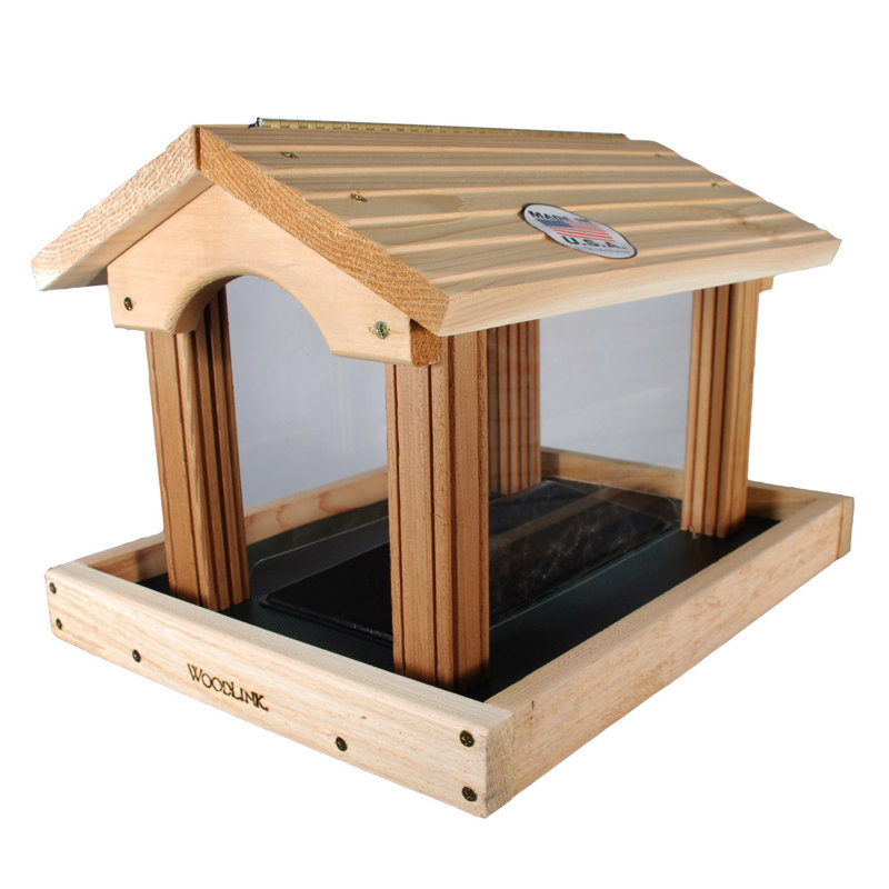 Wood Pole Tray Bird Feeder