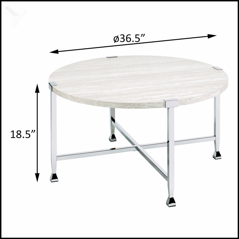 Table basse ronde en chêne blanc et chrome, élégance moderne et charme industriel pour les espaces de vie contemporains.
