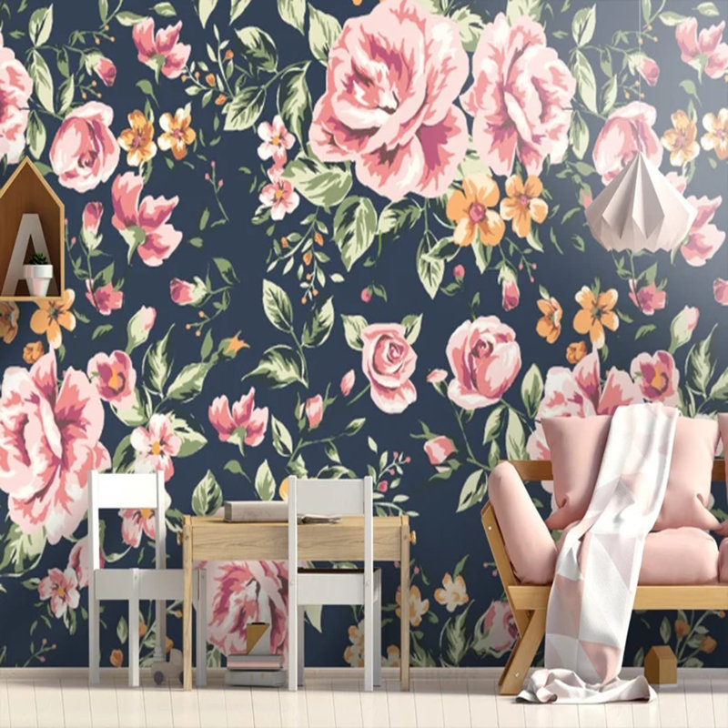 Série de papier peint Midnight Rose Garden, L 106 po x l 138 po