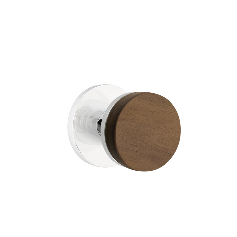 Ensemble de boutons de passage Emtek Select avec rosette à disque et tige conique, bouton en noyer foncé, Chrome poli