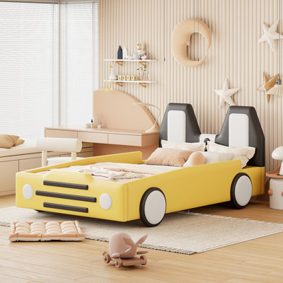 Lit plateforme simple en forme de voiture de course avec roues, durable et sécuritaire pour les chambres de personnes