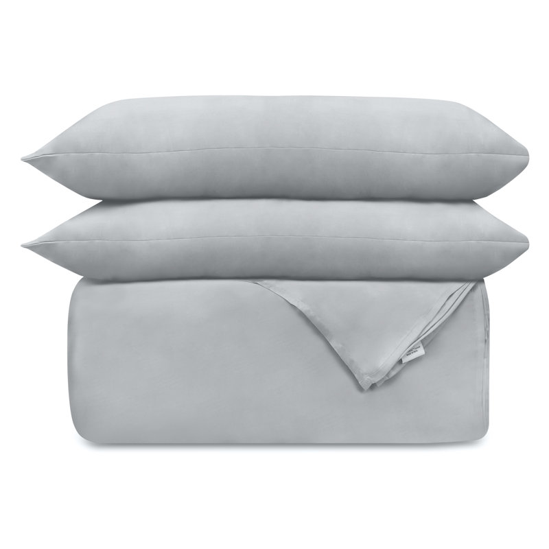 Delara GOTS Certified 100% Organic Cotton Sateen Duvet Cover Set, 400TC, Long Staple, Soft & Breathable, Light Gray