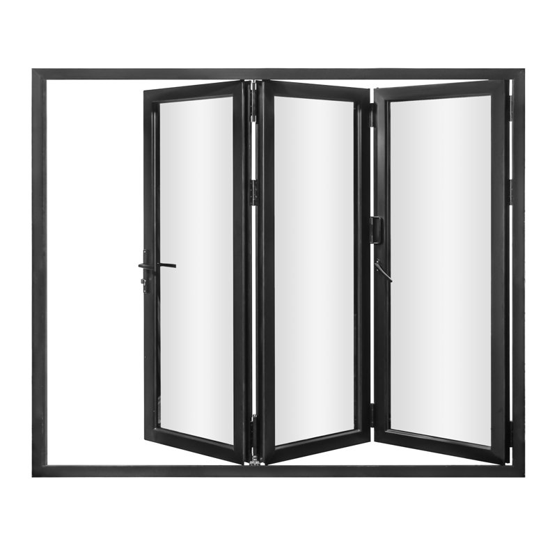 Black Aluminum 96" Folding Patio Door with Glass Panels