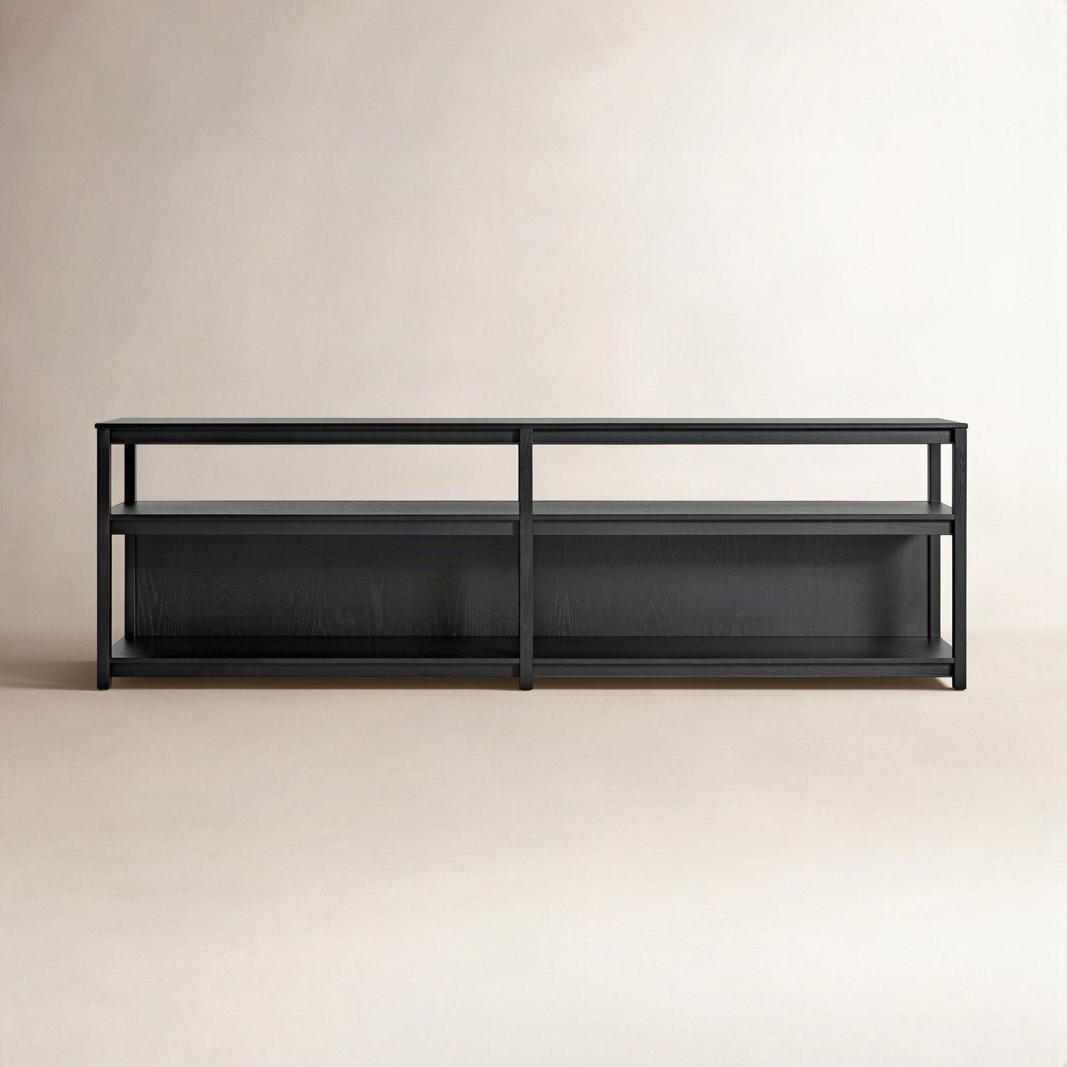 Open Plan Etagere Bookcase, (2 Shelves) 26" H x 80" W x 13" D, Black on Oak