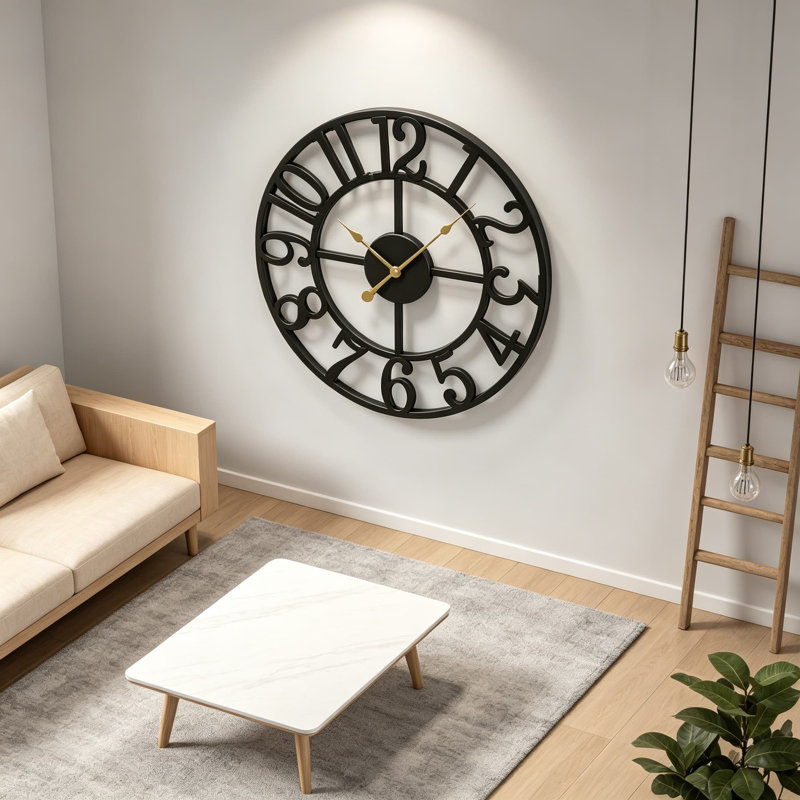 Grande horloge murale 16 pouces, horloge murale silencieuse en métal noir moderne pour la décoration du salon, horloge murale à chiffres arabes à piles pour le bureau de la cuisine de la chambre à coucher