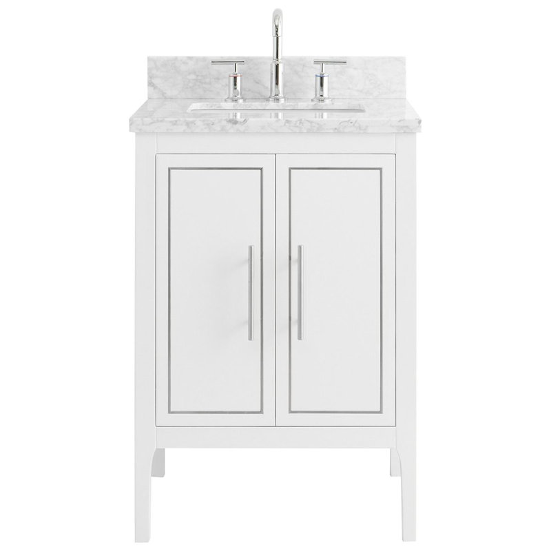 24 " W Freestanding Standard Free Standing Single Double Single Vanity Bathroom Vanity With Carrara Marble Top, White