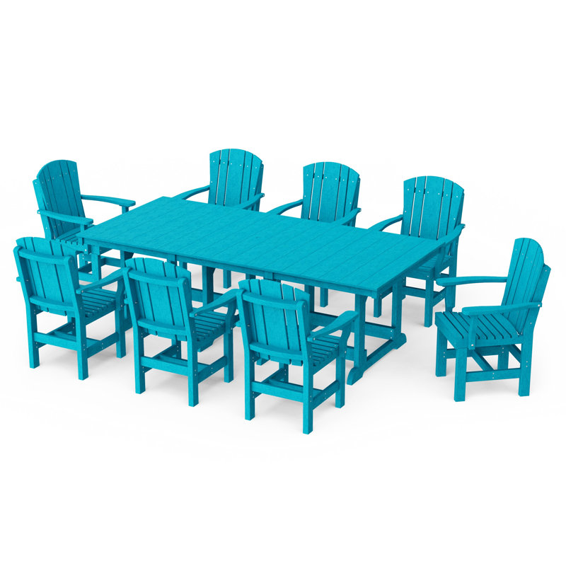 Heritage 9-Piece Arm Chair Rectangular Dining Set, Aruba Blue