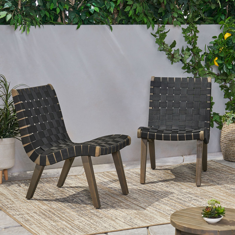 Ensemble de 2 chaises longues de patio avec pieds robustes, Coussin noir / structure brune