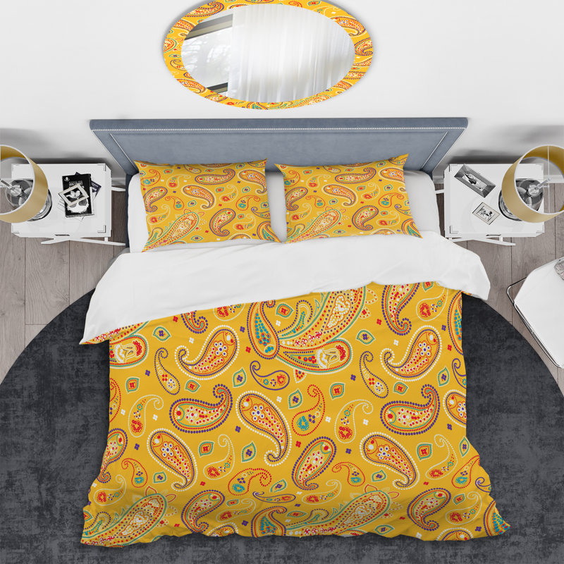 Cachemire floral jaune - ensemble de housse de couette abstrait - microfibre de polyester