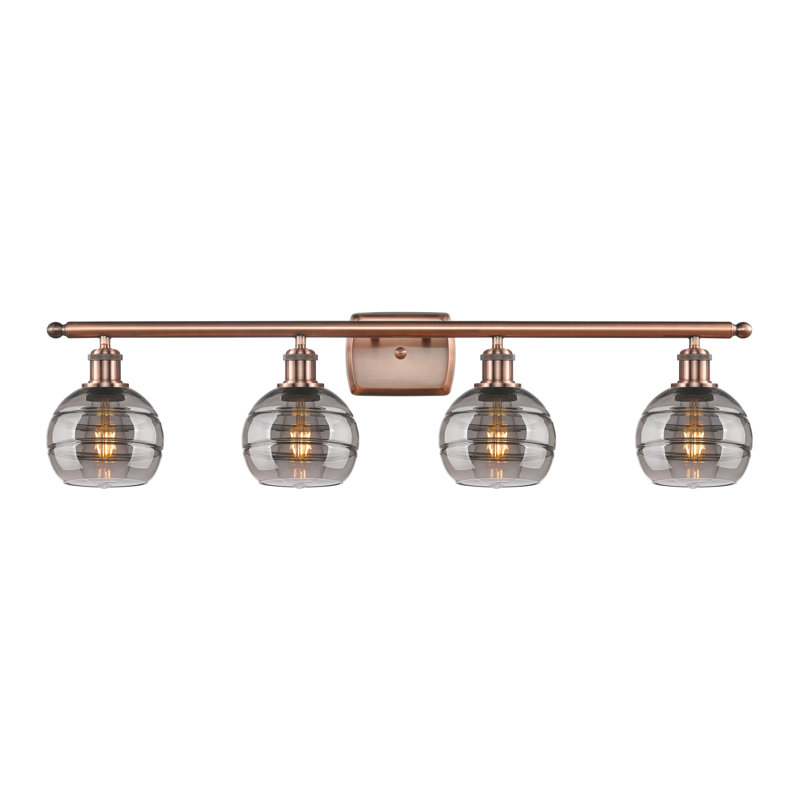 Éclairage pour meuble-lavabo à 4 lumières à intensité variable Chartoff, Gris fumée clair, Cuivre antique