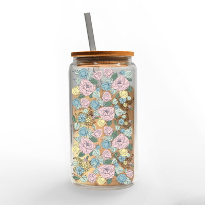 Contour Flower Pattern Glass Can Cup