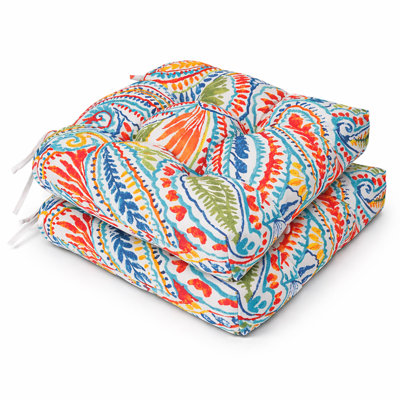 Set Of 2 Outdoor Chair Cushions 19x19, Tufted Seat Pads With Ties, Water-resistant Patio Cushions