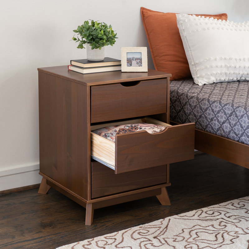 Marialana Solid Wood Nightstand Set Of 2, Walnut