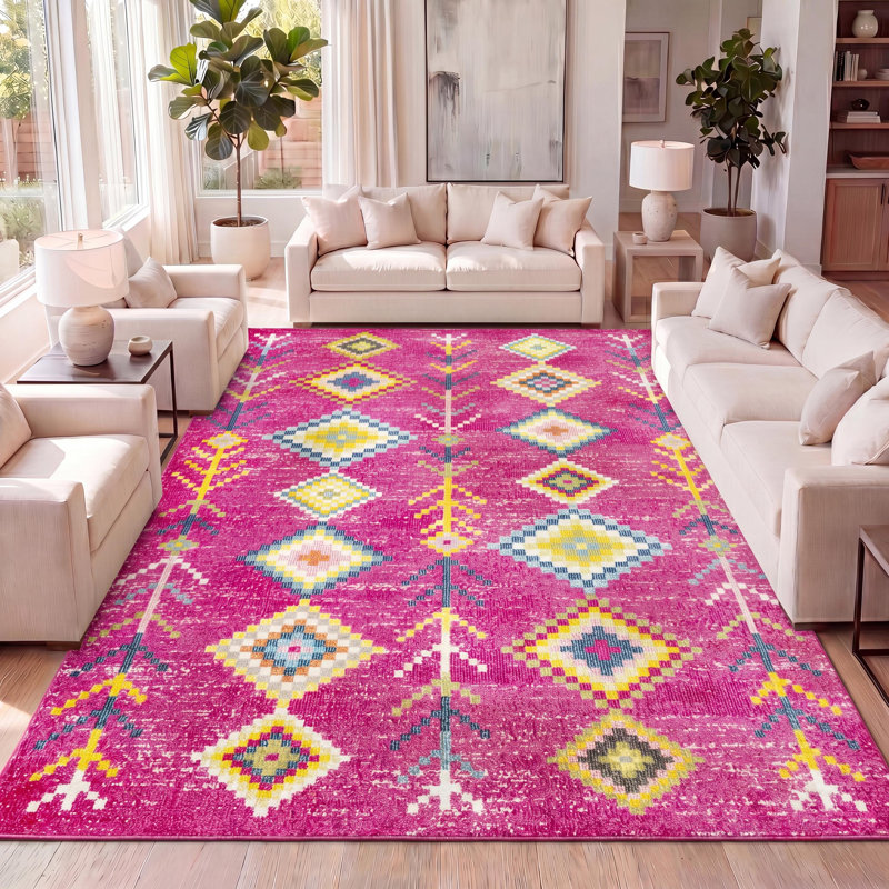 Tapis rose / multicolore Blairsville Tribal Love, Rectangle 7 pi 9 po x 10 pi