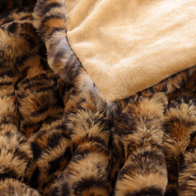 Jeté en fausse fourrure pour canapé - molleton moelleux et moelleux brun léopard, couverture moelleuse moelleuse pour canapé et lit, jeté 50 po x 60 po