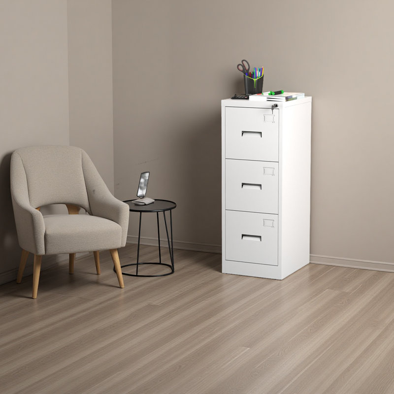 3 Drawer Metal Vertical File Cabinet With Lock And Card Slot Office Home Vertical File Cabinet For A4 Legal/Letter Size Narrow File Cabinet Locked,Assembly Required