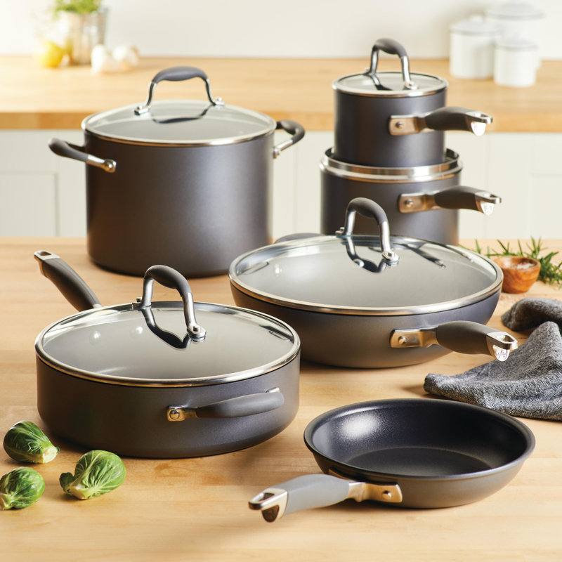 Anolon Advanced Home Hard Anodized Nonstick Cookware Set, 11 Piece, Gray