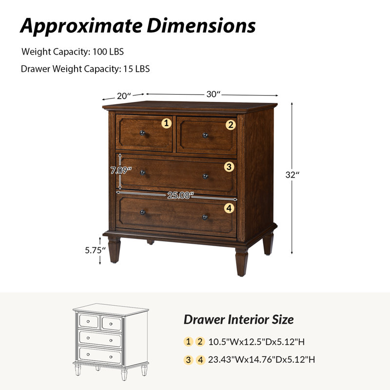 Commode d'appoint 4 tiroirs Amberlyn, Noyer