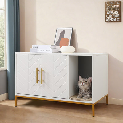 Modern Cat Litter Box Enclosure Furniture Hidden Litter Box With Scratch Pad