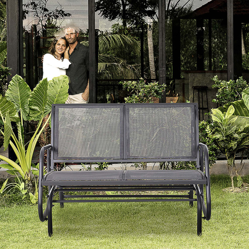 Gray Steel Frame 2-Person Outdoor Glider Bench with Cushions