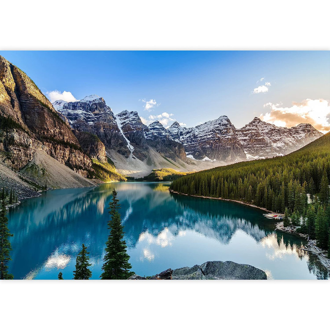 Landscape View of Moraine Lake and Mountain Range at Sunset in Canadian Rocky Mountains Paintable Wall Mural IDEA4WALL 