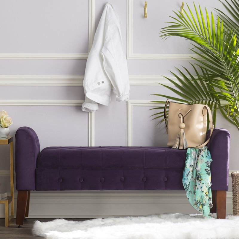 Velvet Upholstered Storage Bench, Purple Velvet