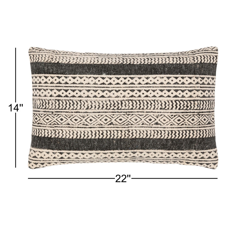Oreiller carré en coton Zetta, Beige/noir, Polyester/ bourre en polyester, 14 po x 22 po