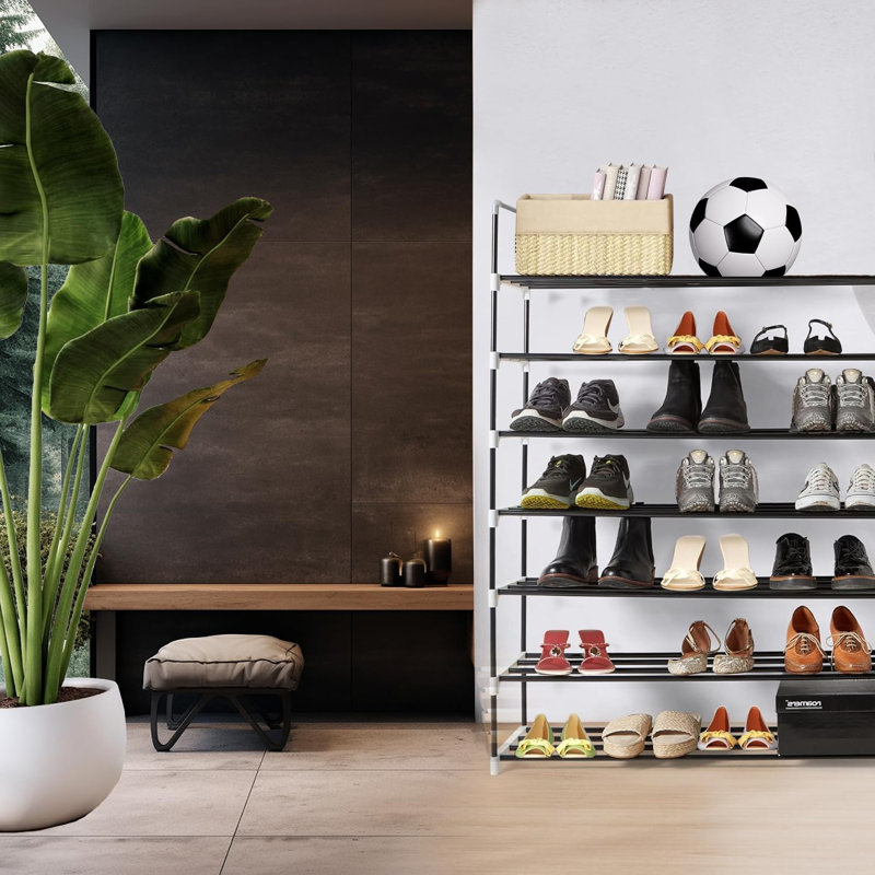 MantraRaj 7 Tier Metal Shoe Rack Heavy Duty Black Shoe Storage and Organiser Space Saving