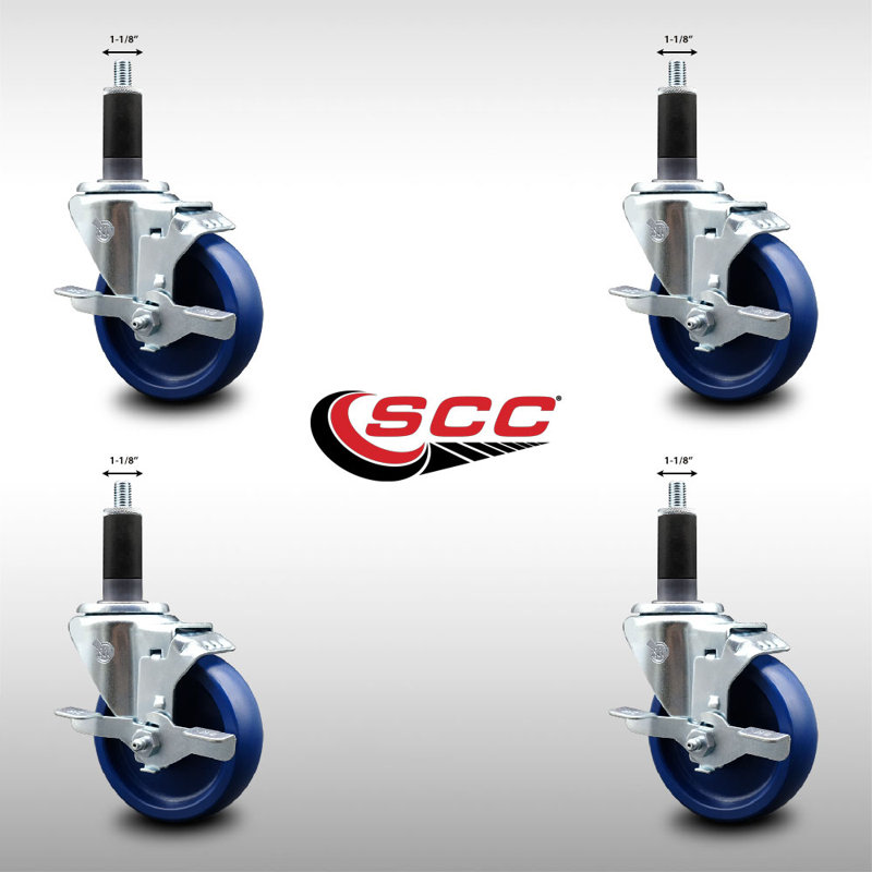 Ensemble de roulettes extensibles pivotantes en poly 4 de 4 pouces 1-1 / 8 pouces avec frein SCC