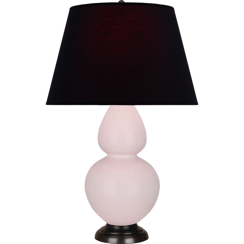 Lampe de table double gourde en céramique, Perle, Rose glacé à l'eau de rose / argent antique, Bronze