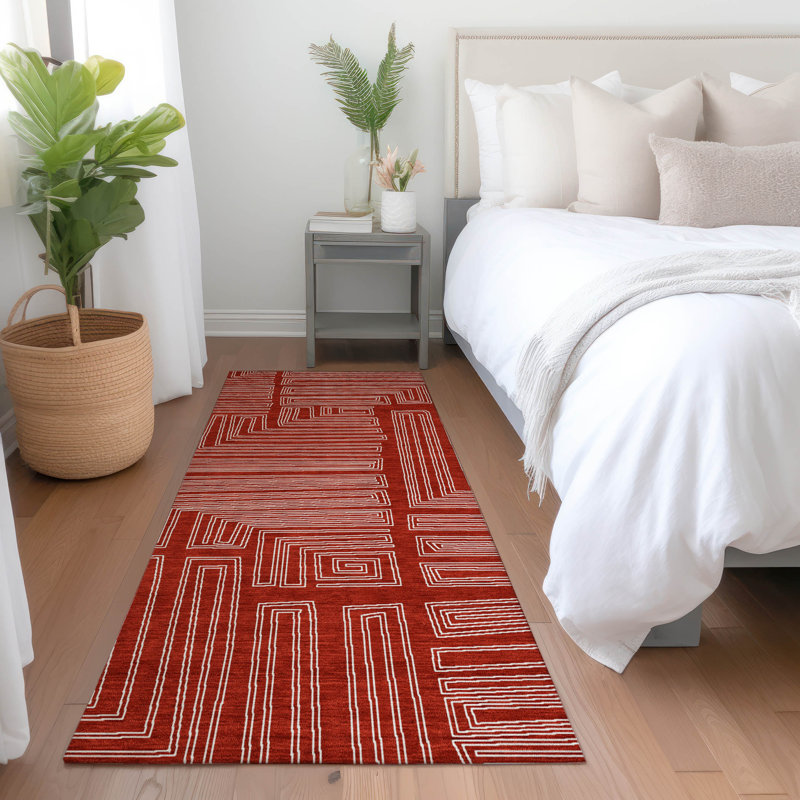 Clayra Red Washable Indoor-Outdoor Rug - , 2'3" x 7'6"