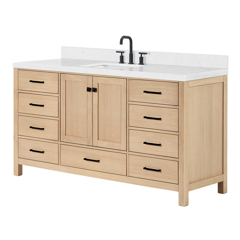 Ensemble de meuble-lavabo simple 66 po , Chêne, Rectangular