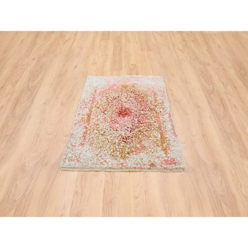 Tapis oriental noué à la main 3 pi x 5 pi en laine et soie pure à motif médaillon rose 5D2FB449FE3A4FEFA3FD374BA71D5A2E