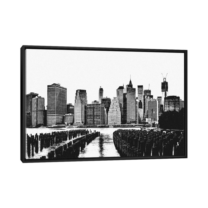 «Manhattan Skyline», reproduction d'impression sur toile tendue, H 18 po x l 26 po x P 1,5 po, Toile avec cadre flottant noir